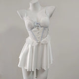 Fongt With Chest Cushion Pure Lust Wind Pajamas Female French Pure Lust Wind High-Grade Lace Perspective Thin Ice Ribbon Sling Skirt