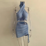 Skirts Womens Outfit 2021 Summer Sexy Dress Sets Halter Soft Crop Top Drawstring Off Shoulder Lady Snug Two Piece
