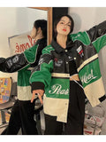 Bomber Woman Varsity Racing Jacket PU Long Sleeve Stand Collar Leather Jackets Unisex American Jacket¡®s Bombers Coat