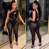 2 Piece Sets Womens Outfits Club Wear Black Sheer Mesh Irregular Top and Leggings Set Night Party Rave Festival Outfits-Outfit