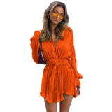 Fongt Women's New Shirt Collar Fashion Women's Clothing Tight Waist Folds Long Sleeves With Dress