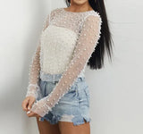 And Summer 2025 Women's Clothing Bubble Beads Perspective Mesh Long-Sleeved
