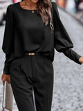 Fongt Women's T-Shirt Long Sleeve Button Solid Color Casual Top-Outfit