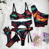 Mesh Printed Tie Dye Lingerie Set With Stocking Sleeve-Outfit