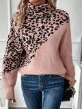 Fongt And Winter New Jacket Sweater High-Necked Leopard Long-Sleeved Loose Fashion Casual Knitwear