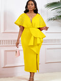 Fongt Summer Sexy V-Necked Lotus Leaf Side Open Nail Bead Party Dress Famous Temperament Banquet Dress