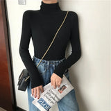 Solid Bottoming t Shirt Women Spring Autumn Tee Shirts Korean Turtleneck Slim Long Sleeve Black White T-shirts 90s