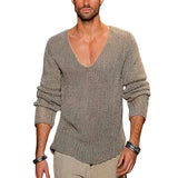 Fongt Men's Long Sleeve V-Neck Loose Sweater Fashion Casual Solid Color Knit Jumper Men's Plus
