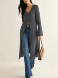 Fongt Retro Elegant Long-Sleeved Jacket Knitted Sweater Medium Long Model