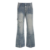 Seamed Pocket Straight Leg Cargo Jeans-Outfit