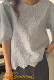 Chic Embroidered Flowers Blouses Women Summer Puff Short Sleeve Loose Simple Shirts Tops New Female Casual Clothes