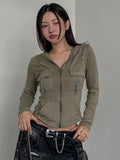 Fongt Wind Pocket Splicing Zipper Short Jacket Women's Autumn Hooded Casual New Top