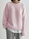Fongt And Winter Languid Wind Round Collar Plus Thick Solid Color Knitted Women's Autumn And Winter European Hood Long-Sleeved Sweater Top