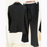Fongt New Star Fashion Hot Diamond Blazer Jacket + Micro-Tlave Trousers Set Two-Piece Set