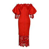 Fongt New Shoulder-To-Shoulder Bag Lace Spliced Lantern Sleeve Dress Dress Dress Dress