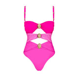2025 New Sling With Breast-Plated Hollow Swimsuit Women's Half-Body Dress Two-Piece