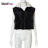 Puss Puffer Bubble Jacket Vest Women Padded Thick Zipper Coat Tank Top Turtleneck Winter Warm Short Tops Casual