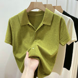 Fongt Beauty Solid Color Thin Polo Lapel Sweater Female Summer New Small Short-Sleeved T-Shirt Cardigan-Outfit