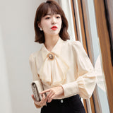Fongt Polo Collar Blue Chiffon Shirt Women's Spring Dress 2023 New Chic Top Female Spring And Autumn Design Sense-Outfit