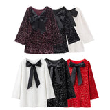 Fongt Women's Dress 2025 New Spring Bow Skirt Multi-Colored Bright Sleeve Mini Dress