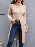 Fongt Women's Long Knitted Shirt Spring And Autumn Fashion High-Neck Long Sleeves Under The Fork Solid Color Sweater