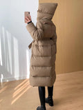 90 White Duck Down Long Down Jacket Female 2023 Winter New Thickened High-End Waist Show Thin Over The Knee Coat Hot Style-Outfit