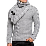 Fongt New Wish Men's Long Sleeve Scarf Can Be Dismantled Slim Jumper Knit Sweater