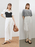 Office Lady Newly Autumn 2021 100% Cotton Jeans High Waist Jeans White Wide-legged Wild Pants Women Loose