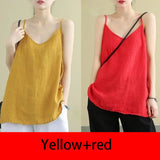 Women's Tank Top Loose Cotton Linen Spaghetti Strap Camis Solid V Neck Casual Fashion Black Summer Tops Vintage