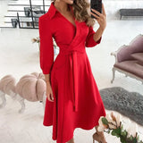 Fongt New Fall 2024 Fashion Print Long Sleeve V Neck / Hip Commuter Dress
