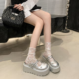 Fongt New Sweet Cool Thick Soles To Height Mary Treasure Shoes Small Man Double Tied With Water Drill Half Slippers Women Can Wear Skirt
