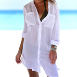 Fongt Wrinkled Two Pockets Of Beach Bikini Sunscreen Shirt, Beach Blouse (4