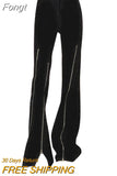 Pants Front Slit Split Zipper Women Elastic High Waist Slim Pants 2023 Autumn Fashion Oversize Casual Trousers