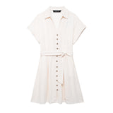 Summer Blended Belt Mini Shirt Skirt Dress 7962709-Outfit