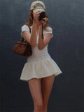 Short Sleeve Collar Ribbed MIni Dress-Outfit