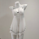 Fongt Women's Autumn And Winter New Thin Sexy Pajamas Transparent Mesh Wedding Bride With Sexy Ajamas Lace Tidive Kit