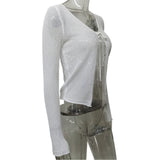Fongt Wind Sweater Knitted U-Neck Hollow Solid-Colored Bow Strap Wearing Long-Sleeved Women's Top