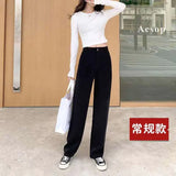 Fongt Waist Wide Leg Pants Women's Pants Autumn Hanging Feeling Loose Versatile Black Thin Suit Pants Casual Straight Leg Floor Pants-Outfit