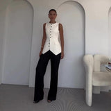 Fongt Summer Women's Solid Color Slim Vest Temperament Commuter Pants Two-Piece Sets-Outfit