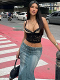 Lace Bustier Patchwork Double Strap Top-Outfit