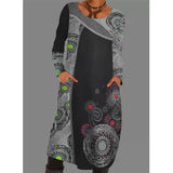Polyester Fiber Women's Print Dress Long