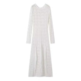 Fongt Women's Fashion Hollow Knitted Long Sleeve Sexy Long Dress With Korean Fashion Temperament