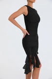 Mesh Ruffle Sleeveless Midi Dress-Outfit