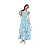 Wind First Love Sweet Broken Flower Halter Skirt Summer High Waist Thin Printed A Dress Elegant Long Dress Woman-Outfit