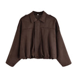 Fongt Color 2025 Spring And Autumn Leisure Tuffen Texture Collar Pilot Jacket Women B88824