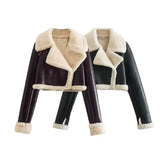 2024 New Double-Sided Loose Short Suit Collar Zipper Fur Integrated Jacket-Outfit