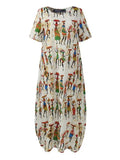 Summer Sundress ZANZEA Stylish Cartoon Print Maxi Dress Casual Short Sleeve Tunic Vestidos Female O Neck Robe