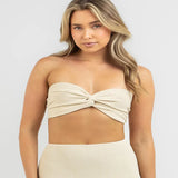 Fongt Women's New Solid Color Sling Twist Knit Short Tight Strapless Back Knit Women-Outfit