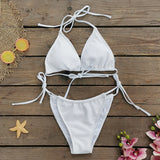 Solid Color Strap Sexy Three-Point Bikini Three-Piece Set Split Swimsuit Woman 2025 New