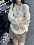 Distressed Crochet Knit Sweater-Outfit